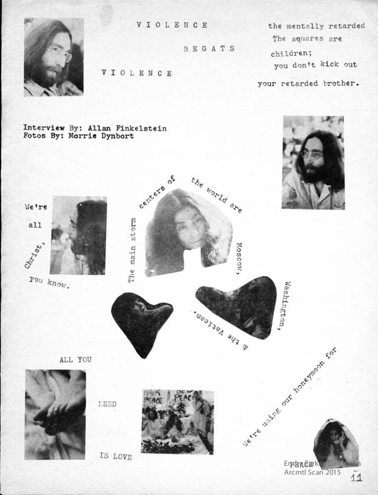 From the zine Ostrich, a contribution in part by John Lennon while he was in Montreal for his sit-in. 